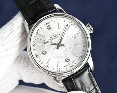 Rolex Datejust 8215 Movement 40mm Men White Face White Gold Case Black Leather Band Pixiu Limited Watch
